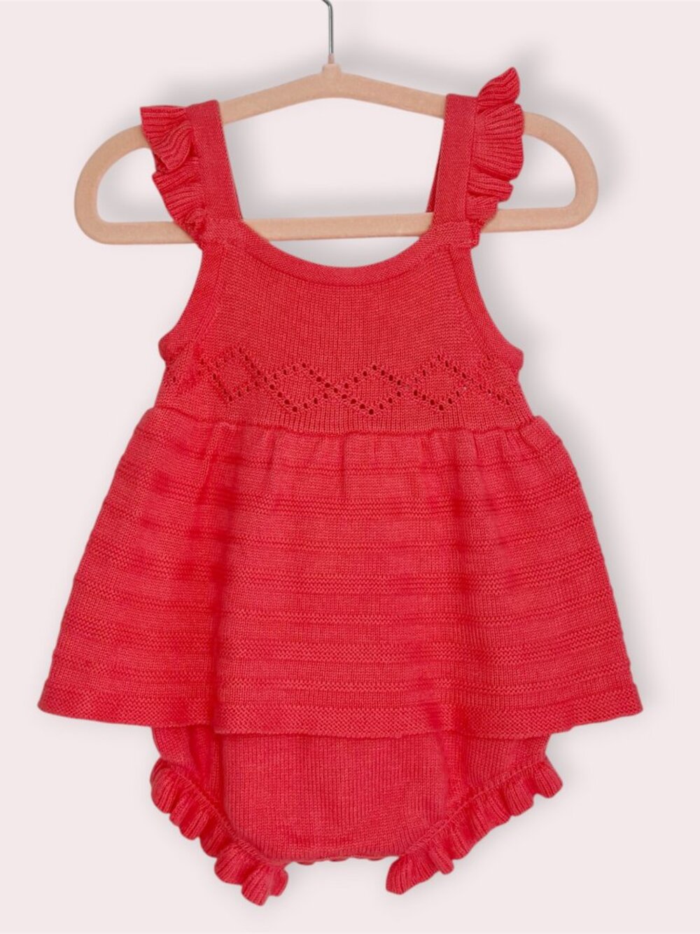 NWT Janie and Jack romper coral knit‎ sleeveless ruffle strap size 3-6 months